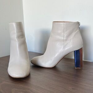 Acne Off-White Heeled Boots with Navy Detail